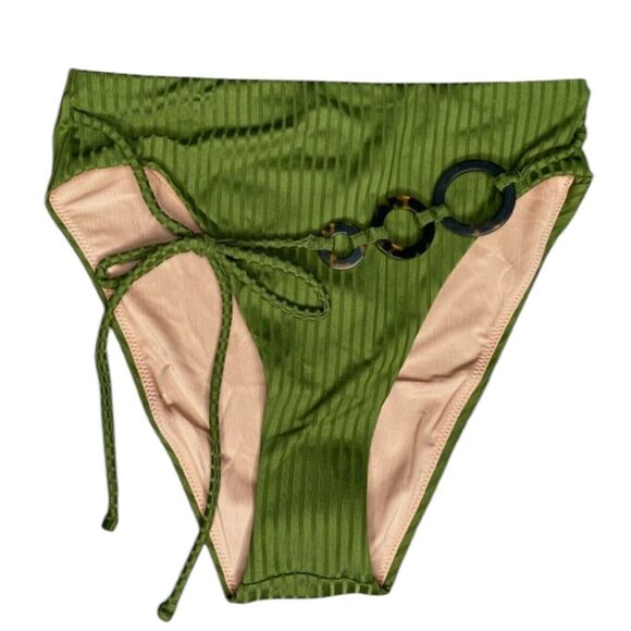 J.Crew Wide Rib High Rise Bikini Bottom Women's Canteen Green NWT M - Picture 3 of 7